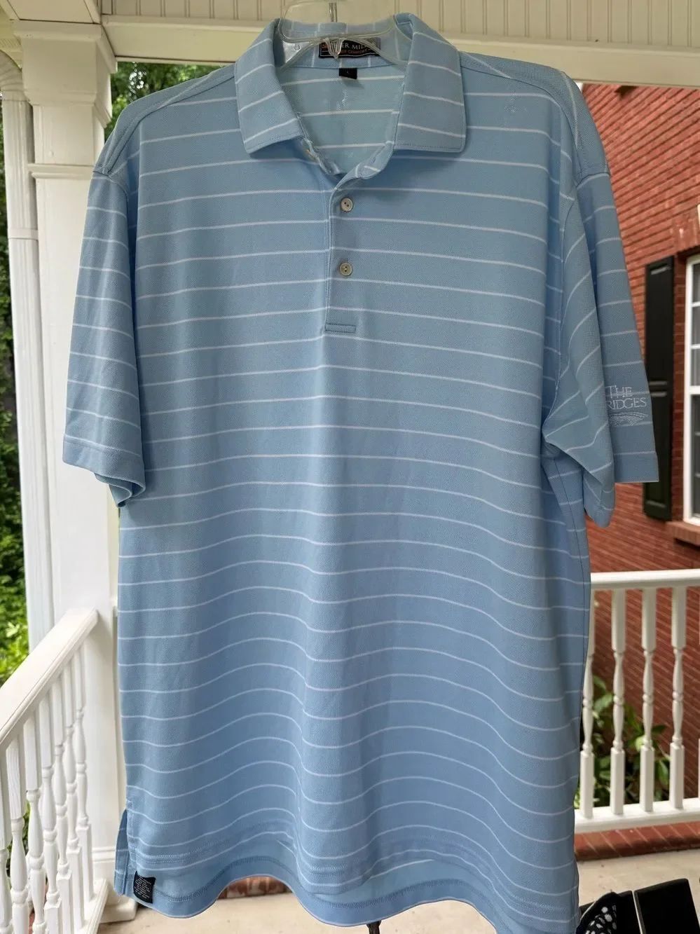 Peter Millar Light Blue and White Striped Polo Size L. Great Condition